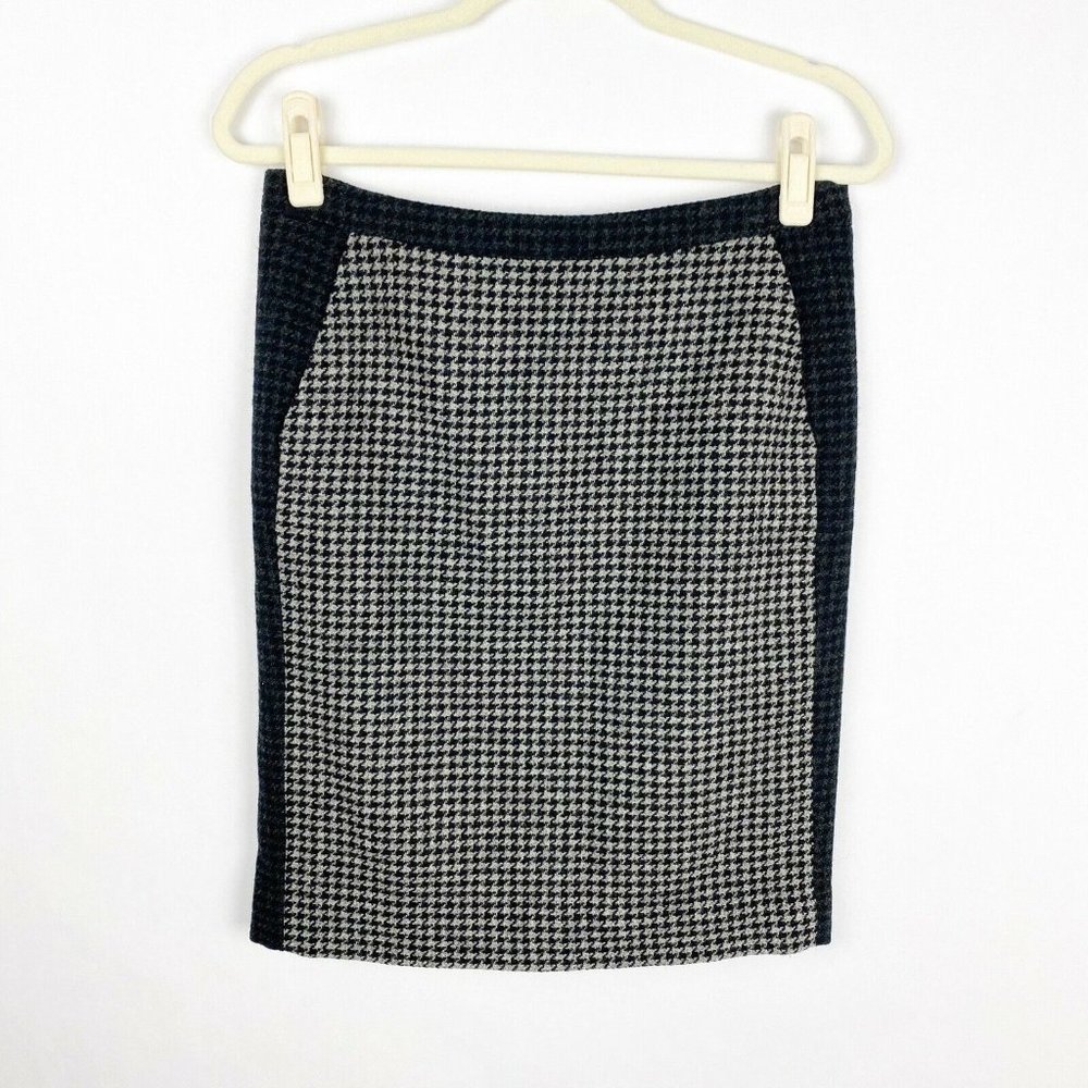 J. Crew Wool Pencil Skirt Color Block Houndstooth Black Gray Womens Size 4